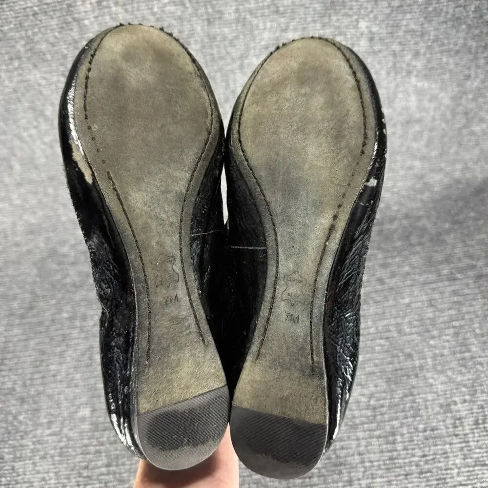 Tory Burch Caroline Ballet Flats Womens 7 Black Patent Leather Gold Medallion